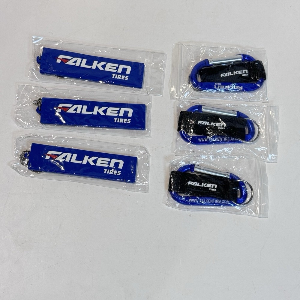 NEW Falken Tires Advertising Keychain Lot of 3 Carabiners & 3 Rubber